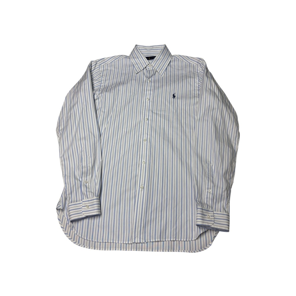 Ralph Lauren Men Blue White Striped Cotton Button Down Shirt 15.5 39 Long Sleeve